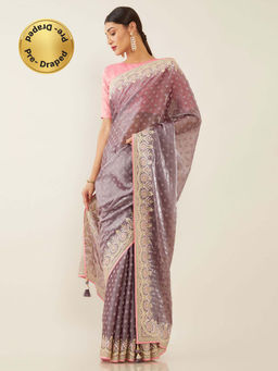 Soch - Purple Organza Woven Design Saree with Unstitched Blouse
