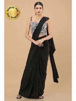 Soch - Black Georgette Solid Ready To Wear Saree (Set of 2)