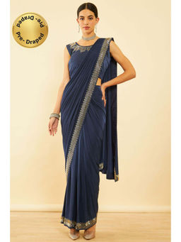 Soch - Womens Blue Spandex Embellished Ready To Wear Saree with Stitched Blouse
