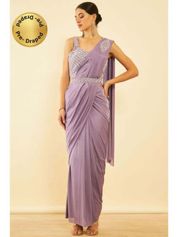 Soch - Womens Purple Spandex Ready To Wear Saree with Belt & Stitched Blouse (Set of 3)
