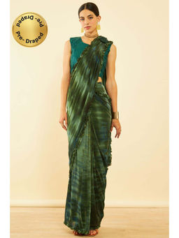 Soch - Womens Green Spandex Ombre Ready To Wear Saree with Stitched Blouse