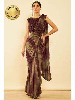 Soch - Womens Wine Spandex Ombre Ready To Wear Saree with Stitched Blouse
