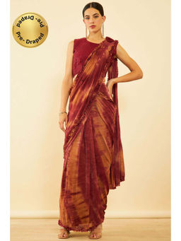 Soch - Womens Maroon Spandex Ombre Ready To Wear Saree with Stitched Blouse