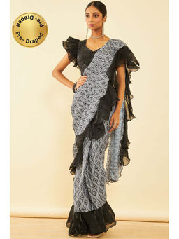 Soch - Womens Black Crepe Printed Ready To Wear Saree with Stitched Blouse