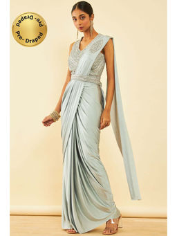 Soch - Womens Grey Spandex Ready To Wear Saree with Beads and Stones with Stitched Blouse