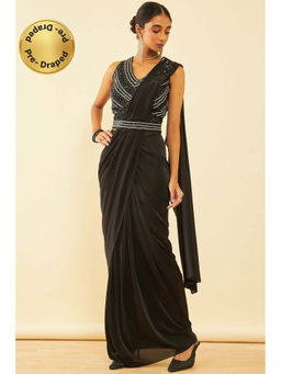 Soch - Womens Black Spandex Ready To Wear Saree with Beads and Stones with Stitched Blouse