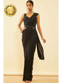 Soch - Womens Black Spandex Solid Ready To Wear Saree with Stitched Blouse