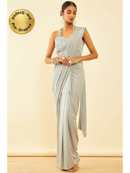 Soch - Womens Grey Spandex Solid Ready To Wear Saree with Stitched Blouse