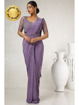 Soch - Womens Lavender Ready-To-Wear Saree with Stone Work Stitched Blouse and Belt