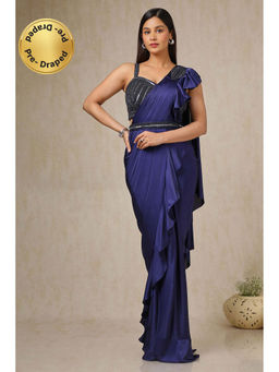 Soch - Womens Navy Blue Ready-To-Wear Saree with Sequined Stitched Blouse and Belt