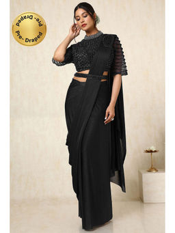 Soch - Womens Black Ready-To-Wear Saree with Stone Work Stitched Blouse and Belt