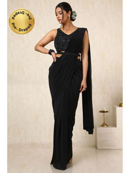 Soch - Womens Black Ready-To-Wear Saree with Sequined Stitched Blouse and Belt