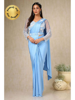 Soch - Womens Blue Ready-To-Wear Saree with Sequined Stitched Blouse and Belt
