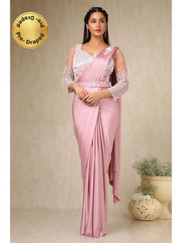 Soch - Womens Onion Pink Ready-To-Wear Saree with Sequined Stitched Blouse and Belt