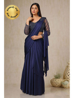 Soch - Womens Navy Blue Ready-To-Wear Saree with Sequined Stitched Blouse