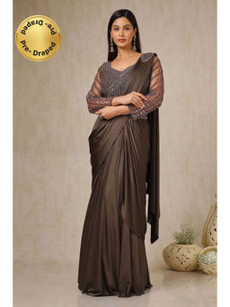 Soch - Womens Brown Ready-To-Wear Saree with Sequined Stitched Blouse