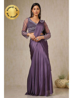 Soch - Womens Purple Ready-To-Wear Saree with Sequined Stitched Blouse