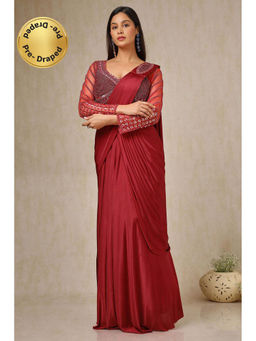 Soch - Womens Red Ready-To-Wear Saree with Sequined Stitched Blouse