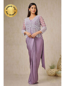 Soch - Womens Lavender Ready-To-Wear Saree with Stitched Blouse and Jacket