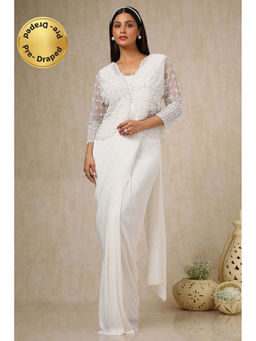 Soch - Womens White Ready-To-Wear Saree with Stitched Blouse and Jacket