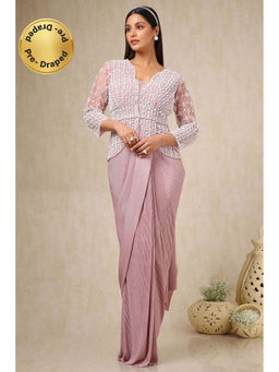 Soch - Womens Pink Ready-To-Wear Saree with Stitched Blouse and Jacket