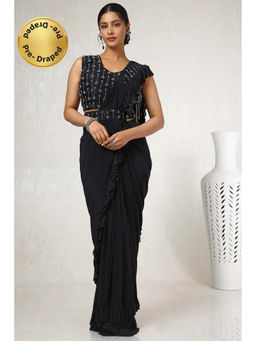 Soch - Women Black Nylon Blend Ready To Wear Saree with Stitched Blouse & Belt