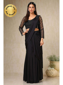 Soch - Women Black Nylon Blend Ready To Wear Saree with Stitched Blouse