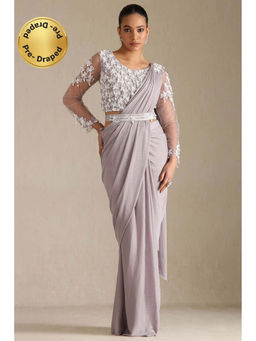 Soch - Women Lavender Nylon Blend Solid Ready To Wear Saree with Stitched Blouse & Belt