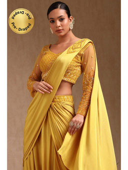 Soch - Women Yellow Nylon Blend Solid Ready To Wear Saree with Stitched Blouse