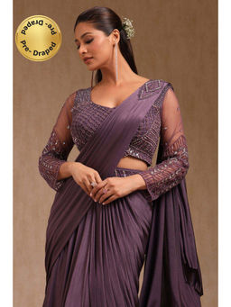 Soch - Women Mauve Nylon Blend Solid Ready To Wear Saree with Stitched Blouse