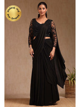 Soch - Women Black Nylon Blend Solid Ready To Wear Saree with Stitched Blouse