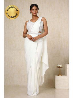 Soch - Womens Off White Satin Saree With Stitched Blouse & Belt