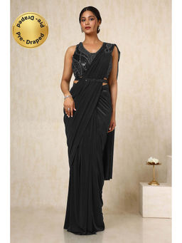 Soch - Womens Black Nylon Blend Saree with Stitched Blouse & Belt