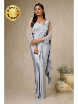 Soch - Womens Grey Nylon Blend Saree with Stitched Blouse