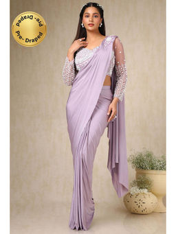 Soch - Womens Lavender Nylon Blend Saree with Stitched Blouse