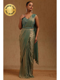Soch - Green Solid Ready to wear Saree with Stitched Blouse and Belt