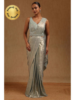 Soch - Blue Solid Ready to wear Saree with Stitched Blouse and Belt