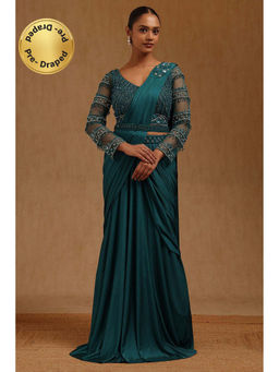 Soch - Green Solid Ready to wear Saree with Stitched Blouse with Stitched