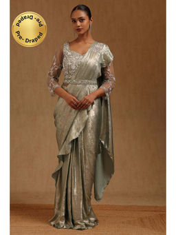 Soch - Grey Solid Ready to wear Saree with Stitched Blouse and Belt
