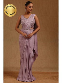 Soch - Lavender Solid Ready to wear Saree with Stitched Blouse and Belt