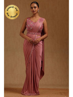 Soch - Pink Solid Ready to wear Saree with Stitched Blouse and Belt