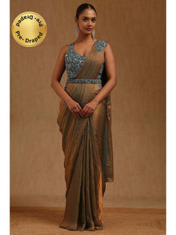 Soch - Blue Solid Ready to wear Saree with Stitched Blouse and Belt