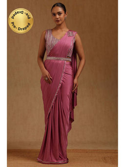 Soch - Pink Solid Ready to wear Saree with Stitched Blouse and Belt