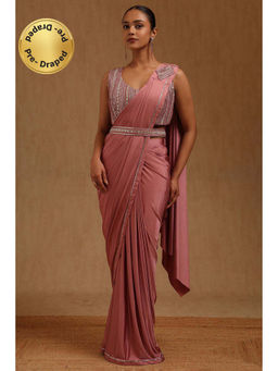 Soch - Pink Solid Ready to wear Saree with Stitched Blouse and Belt