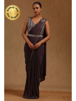Soch - Purple Solid Ready to wear Saree with Stitched Blouse and Belt