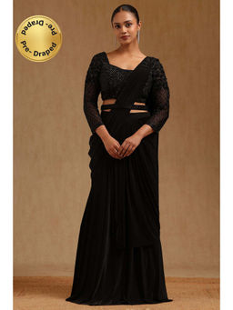 Soch - Black Spandex Ready To Wear Saree With Belt & Stitched Blouse
