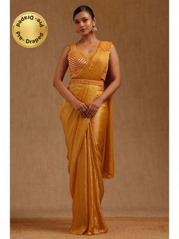 Soch - Mustard Organza Ready To Wear Saree With Belt & Stitched Blouse