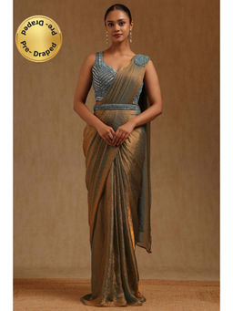 Soch - Multi-Color Organza Ready To Wear Saree With Belt & Stitched Blouse