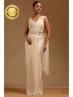 Soch - Cream Organza Ready To Wear Saree With Belt & Stitched Blouse