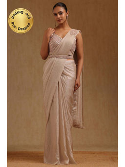 Soch - Beige Organza Ready To Wear Saree With Belt & Stitched Blouse